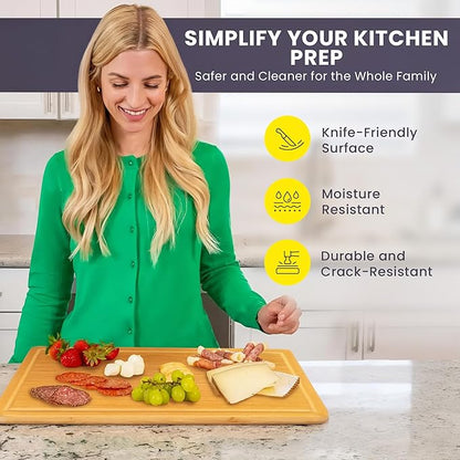 20 Inch Bamboo Wood Cutting Board Featuring Super-Sized Glue-Free Surface™ – Heavy Duty Butcher Block for Safe Meal Prep, Chopping & Carving with Lifetime Replacements - Rectangle - Image 5