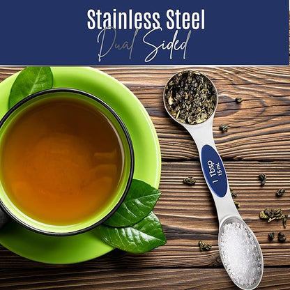 Magnetic Measuring Spoons Set of 9 Stainless Steel Dual-Sided Stackable Measuring Spoon Nesting Teaspoons Measuring Dry and Liquid Ingredients, Fits in Spice Jars Set of 9 (Sapphire) - Image 2