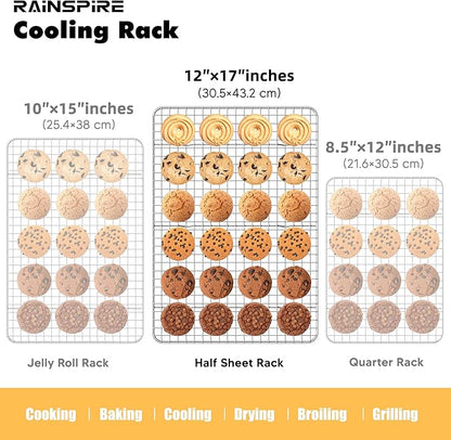 Rainspire Cooling Rack Stainless Steel, Heavy Duty Cooling Racks for Cooking and Baking, Oven Safe Wire Rack for Cooking, Baking Rack for Oven Cooking Fits Half Sheet Cookie Pan, 12" x 17", 2-Pack
