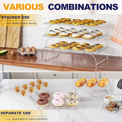 3 Tier Stackable Cooling Rack for Batch Cooling Cookie, Pizza, Cake-15.8”x 10”- Heavy Duty Cooling Racks for Cooking and Baking, Oven and Dishwasher Safe Baking Supplies-Silver - Image 5