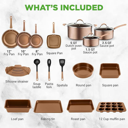 Nutrichef 20 Piece Professional Home Kitchen Cookware and Bakeware, Pots and Pans Set Non Stick Kitchenware, Cool-Touch Handles, Non Toxic, Safe for Gas, Electric, Induction Cooktops, Easy Clean - Image 2
