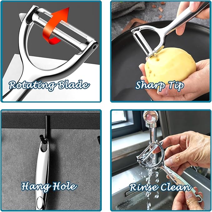 Vegetable Peeler with Bottle Opener, Stainless Steel, Razor-Sharp Blade, Ergonomic Non-Slip Handle, Dishwasher Safe, for Kitchen Peeling Veggie Carrot Fruit Apple