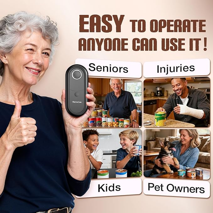 Electric Can Opener, One Touch Automatic Smooth Edge, Hands Free Side Cut Can Opener for Seniors, Battery Operated, Fits Most Cans, Safe & Easy to Use, Food Safe, Easy Clean Kitchen Gadget (Black) - Image 2