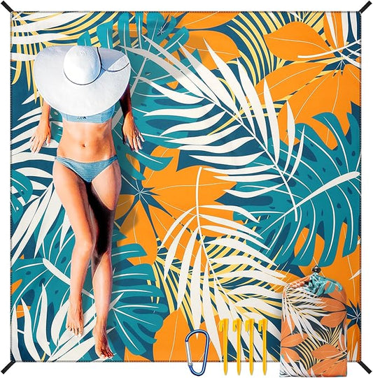 HIHOHO Beach Blanket Waterproof Sandproof Extra Large Beach Mat 79" X 83"/120"x108"for 1-8 Adults Quick Drying Durable Outdoor Picnic Mat for Beach Travel Camping Hiking