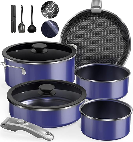 Pro DUXANO 12PC Nonstick Pots and Pans Set&Hybrid 3-Ply Stainless Steel Skillet, High Heat Sear&Fry, 2-Layer Ceramic Induction Cookware, 9H Scratch-Resistant&Anti-Warp,PFAS Free,All Cooktop/Dishwasher