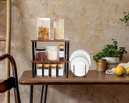 Marsui 4 Pcs Kitchen Organizer Accessories Set Cabinet Organizer Shelf and Bamboo Dish Drying Plate Rack Counter Shelves Storage Holder for Spice Rack, Dish, Pot Lid, Bowl, Cup(Deep Color) - Image 5