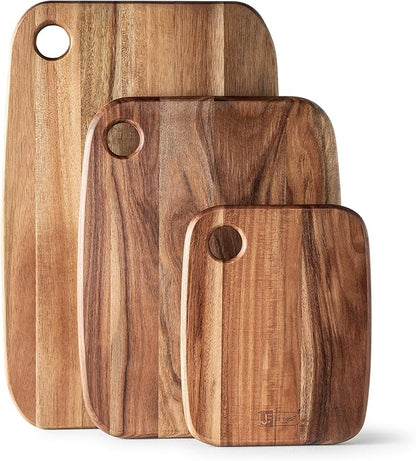 Acacia Wood Cutting Boards Set of 3 for Kitchen, Large Wooden Cutting Board Set, Thick Chopping Board,Butcher Block,Wooden Trays for Meat, Fruit Vegetable and Cheese