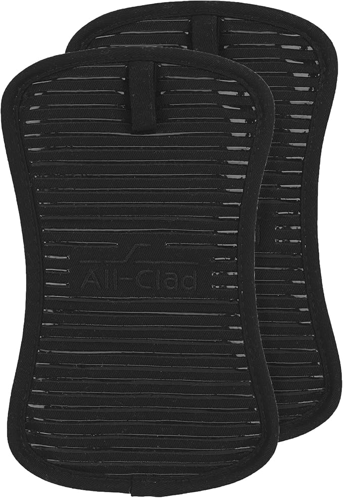 All-Clad Premium Pot Holder & Hot Pad: Heat Resistant to 500 Degrees - 100% Cotton, 10""x6.25"" Hot Pad for Kitchen and Barbeque, (2-Pack), Black by All-Clad