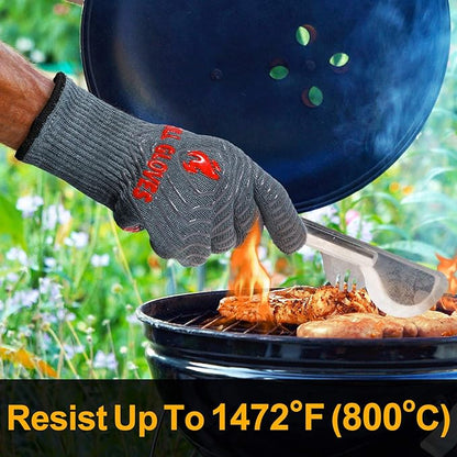 QUWIN BBQ Gloves, Oven Gloves 1472℉ Extreme Heat Resistant, Grilling Gloves Silicone Non-Slip Oven Mitts, Kitchen Gloves for BBQ, Grilling, Cooking, Baking-1 Pair… (Grey, One Size Fits Most) - Image 2