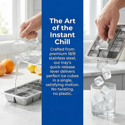 Stainless Steel Ice Cube Tray - 36-Cavity Large-Easy-Release Lever for Whiskey & Cocktails, Stackable Plastic-Free Freezer Mold, Rustproof & Dishwasher Safe