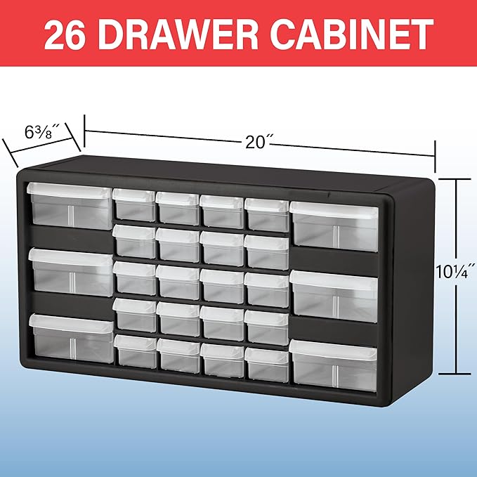 Akro-Mils 26-Drawer Plastic Drawer Storage Cabinet for Garage Organization, Bead Organizer, Building Bricks Storage, Teacher Toolbox, Makeup Organizer, 20" W x 6" D x 10" H, 10124 White - Image 2