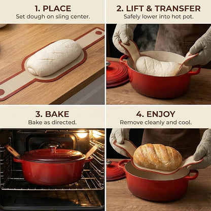 Silicone Bread Sling for Dutch Oven, 2-Pack Non-Stick Reusable Baking Mats with Long Handles, Easy Clean Sourdough Baking Supplies - Image 6