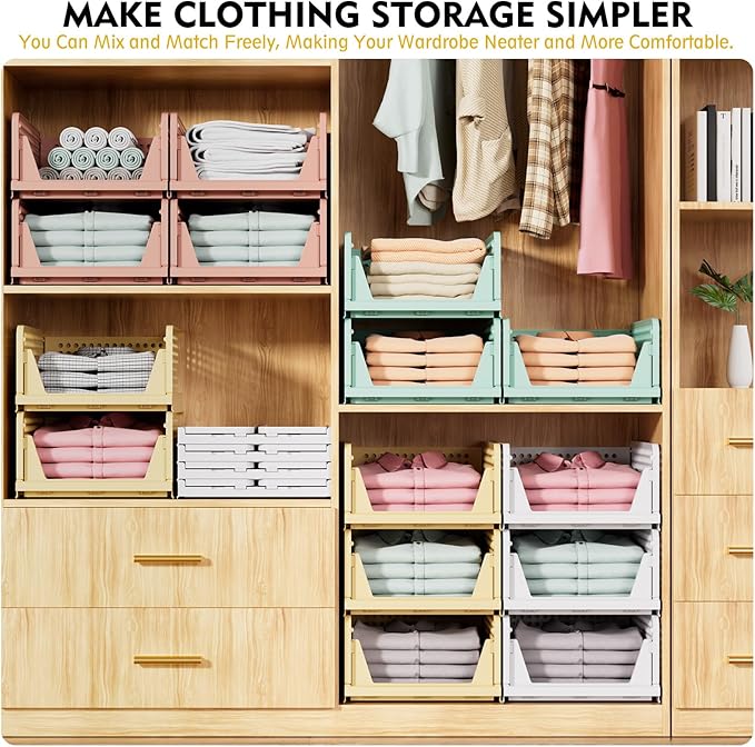 SNSLXH 5 Pack Stackable Closet Organizer Box, Multifunctional & Foldable Closet Storage Basket for Bathroom Kitchen Laundry Room Wardrobe Storage, Space-Saving Clothes Storage Drawer Organizer, Yellow - Image 4