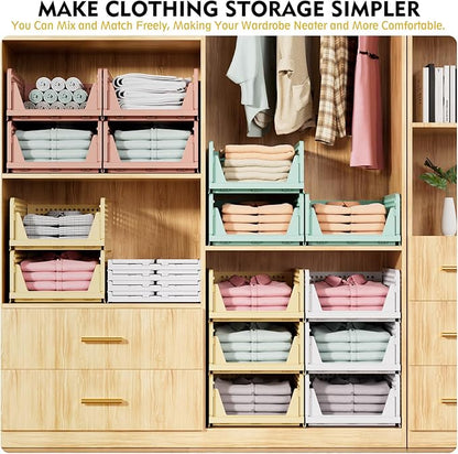 SNSLXH 5 Pack Stackable Closet Organizer Box, Multifunctional & Foldable Closet Storage Basket for Bathroom Kitchen Laundry Room Wardrobe Storage, Space-Saving Clothes Storage Drawer Organizer, Pink - Image 4