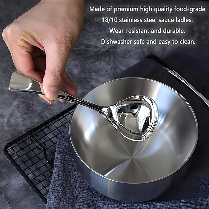 Comicfs 2 Pack Gravy Ladle, 18/10 Stainless Steel Soup Ladle, Small Soup Spoon, Sauce Ladles, Small Serving Ladles for Stirring, Mirror finished Soup Spoon and Dishwasher Safe, 8-Inch