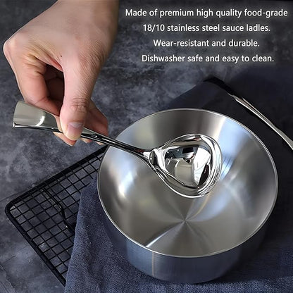 Comicfs 2 Pack Gravy Ladle, 18/10 Stainless Steel Soup Ladle, Small Soup Spoon, Sauce Ladles, Small Serving Ladles for Stirring, Mirror finished Soup Spoon and Dishwasher Safe, 8-Inch