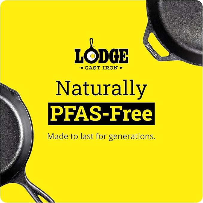 Lodge Seasoned Cast Iron Skillet 9 Inches - PFAS-Free, Non-Toxic Cookware - Use with an Oven, Stove, Grill, or Campfire - Naturally Non-Stick & Oven Safe