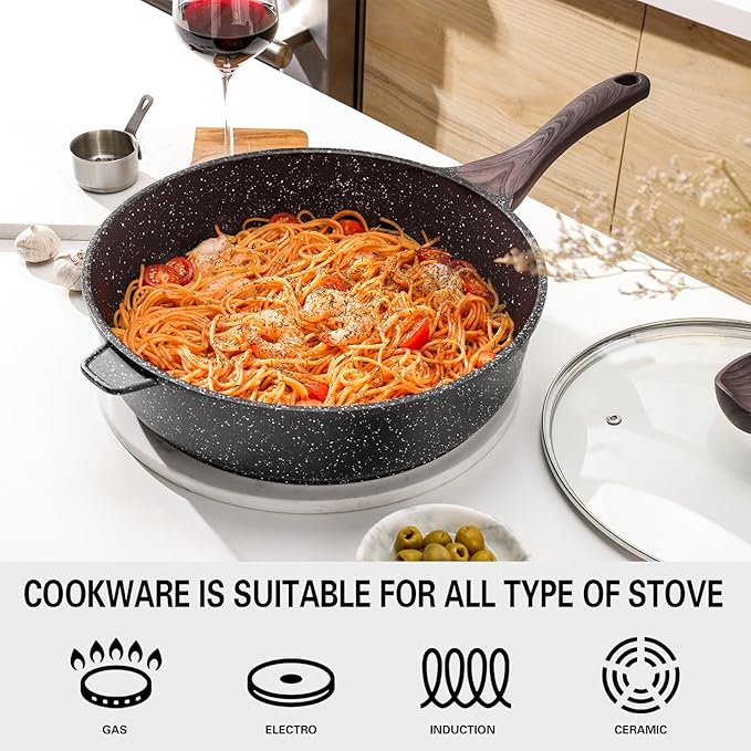 Kordisen Nonstick Deep Frying Pan with Lid, 10 Inch Non Stick Skillet, Saute Pan for Cooking, Healthy Induction Cookware, PFOA Free - Image 3