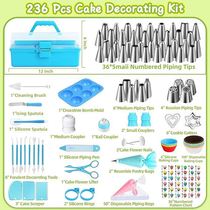 Suuker Cake Decorating Tools Supplies Kit, 236 Pieces Baking Accessories with Storage Case, Frosting Piping Kit, Piping Bags and Tips Set with 36 Numbered Piping Tips, Pastry Bags for Cake - Image 7