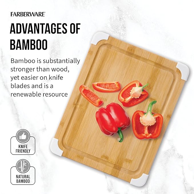 Farberware Nonslip Bamboo Cutting Board with Juice Groove,11x14 Inch,White,(Pack of 6) - Image 6
