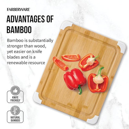 Farberware Nonslip Bamboo Cutting Board with Juice Groove,11x14 Inch,White,(Pack of 6) - Image 6