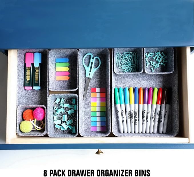 Welaxy Desk Drawer organizers tray Felt storage bins aesthetics room décor for home office dorm closet decluttering minimalist lifestyle (Gray) - Image 4