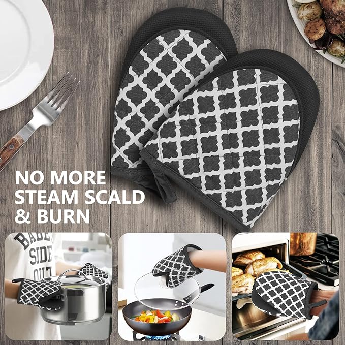 1 Pair Short Oven Mitts - Silicone Kitchen Oven Gloves High Heat Resistant 500℉, Mini Oven Mits with Non-Slip Grip Surfaces and Hanging Loop for BBQ, Baking, Cooking and Grilling (Dark Gray) - Image 7