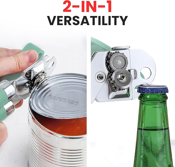 Zulay Kitchen Heavy Duty Stainless Steel Can Opener – Manual Can & Bottle Opener with Sharp Cutting Wheel & Soft Grip Handles – Ergonomic, Easy to Use Turn Knob - Mint - Image 7