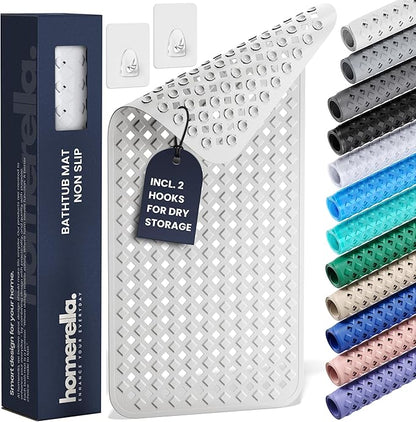 Bathtub Mat Non Slip 35x16 - homerella® Bath Mat Incl. Hooks for Drying, Extra Long, 100% BPA Free, Shower Mat Non Slip Anti Mold, Machine Washable, Shower Mats for Inside Shower Mildew Resistant