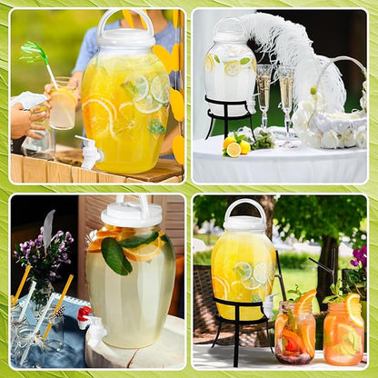 Havawish 2 Pack Drink Beverage Dispenser with Stand for Parties 1.16 Gallon Plastic Water Lemonade Juice Dispenser with Spigot and Lid for Countertop Weddings(White)