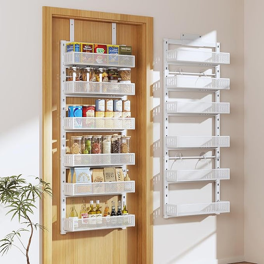 Pantry Door Organizers and Storage, 6-Tier Large Metal Heavy-Duty Frame Over the Door Spice Rack, 2 in 1 Wall-Mounted or Hanging shelf for Kitchen, Bathroom, Laundry Room, Bedroom, Closet &Nursery by DAOTENGQL