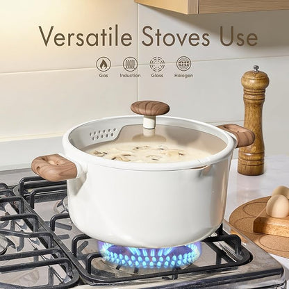 CAROTE Stock Pot with Lid, 7Quart Ceramic Soup Pot Non Toxic, Nonstick Cooking Pot for Pasta, Induction Ready, Even Heating, Dishwasher Safe, White - Image 7