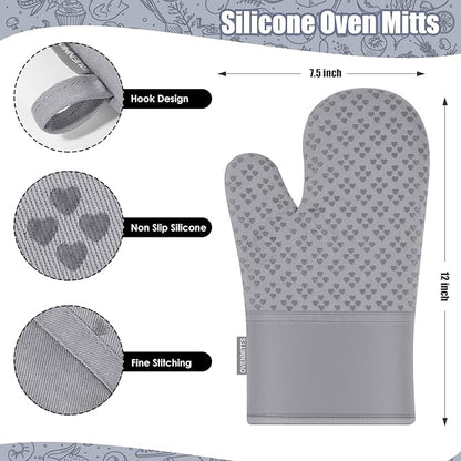 Dish Towels and Dishcloths with Oven Mitts Sets- 100% Cotton Tea Towels for Kitchen- 500 F Heat Resistant Oven Mittens 7.5"x12", Durable Dish Cloths 11.8"x11.8", Absorbent Dish Towels 13.5"x24"