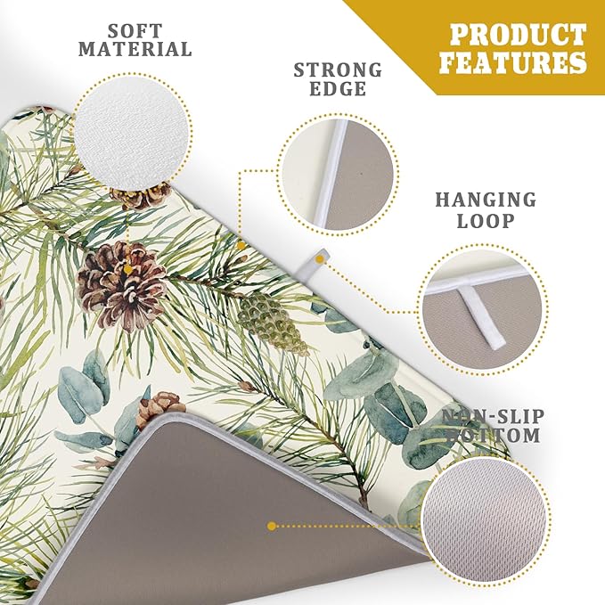 Winter Christmas Dish Drying Mat for Kitchen Counter 18x24 Evergreen Leaves Pinecone Holiday Theme Absorbent Reversible Microfiber Drying Mats Kitchen Countertop Protector Dishes Drainer Pad - Image 4
