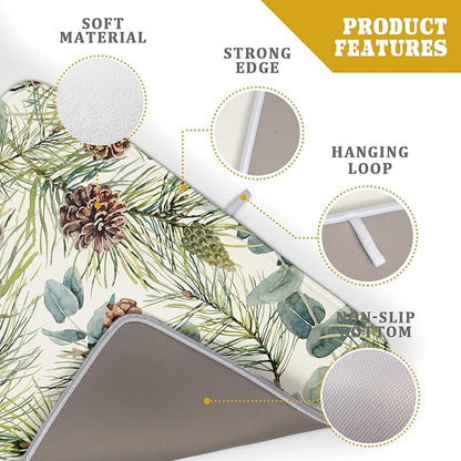 Winter Christmas Dish Drying Mat for Kitchen Counter 18x24 Evergreen Leaves Pinecone Holiday Theme Absorbent Reversible Microfiber Drying Mats Kitchen Countertop Protector Dishes Drainer Pad - Image 4