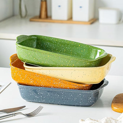Ceramic Bakeware Dish Set of 3, Rectangular Baking Casserole for Oven,High Heat Resistant,Lasagna Pan Deep with Handles,Handcraft Speckle Series (13.8''/12''/9.6''Grey) - Image 9