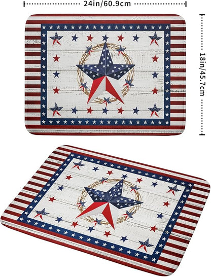 Giwawa Patriotic Stars Dish Drying Mat 4th of July America Star Wreath Dish Drainer Mats for Kitchen Countertop 18"x24" Rustic Independence Day Reversible Dish Drying Pad Large Decor
