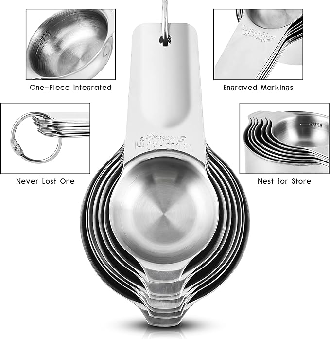 Measuring Cups and Spoons Set, Stainless Steel Measuring Cups Set, Dry 7 Measurer Cups 9 Measurement Spoons with Leveler & Measure Enquivalents for Kitchen & Baking Nesting Measuring Tools