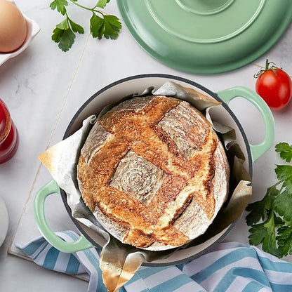 TeamFar Enameled Cast Iron Dutch Oven - 3QT Small Dutch Oven Pot with Lid - Heavy Duty Cast Iron Pot Cookware for Bread Baking, Braising, Stewing, Roasting, Pistachio Green - Image 6
