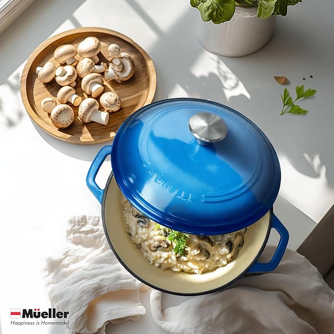 Mueller 6qt Enameled Cast Iron Dutch Oven, Heavy-Duty Casserole and Braiser Pan with Lid and Knob, Oven-Safe up to 500° F & Across All Cooktops, Aqua Blue - Image 8