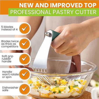 Spring Chef Large Dough Blender For Baking, Manual Dough Cutter Tool, Stainless Steel Puff Pastry Cutter Tool with Sharp Blades, Dishwasher Safe Pastry Blender for Easy Mixing - Pine Green - Image 3