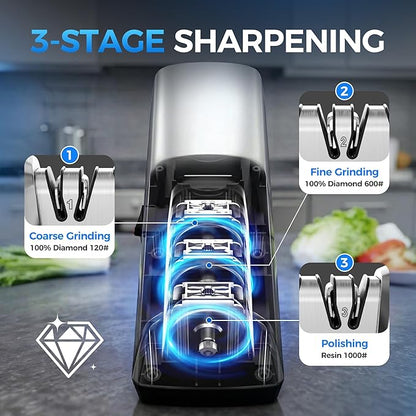 Knife Sharpener Electric for Kitchen - 3-Stage Kitchen Knife Sharpener - 15°Precision Angle Guide Knife Sharpeners - Stainless Steel Grinding Head-Portable and Useful-Fast Sharpening, Repair, Polish - Image 3