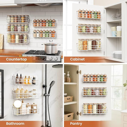 Mystozer 5 Pack Spice Rack Seasoning Organizer Wall Mount, Kitchen Organization Kitchen Storage Spice Shelf Screw or Adhesive Hanging Shelf Basket Spice Organizer Shelf for Kitchen, Pantry (White) - Image 7
