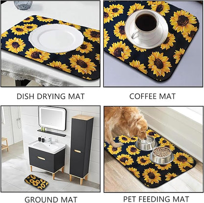 Dish Drying Mat Foldable Fall Kitchen Drying Mat Absorbent Sink Mat Multi-Purpose Coffee Pad Easy To Clean,Kitchen Gadgets,sunflower decor(sunflower) (12*16inches)