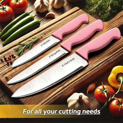 Knife Set, 6-Piece Kitchen Knife Set, German High Carbon Stainless Steel, Durable & Easy Clean Knife Block, Peach Pink - Image 5