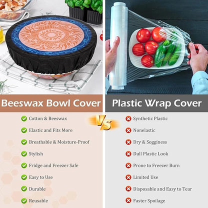 5-Size Reusable Beeswax Bowl Covers for Bread Proofing, Cotton Cloth Flexible Beeswax Wraps for Food Storage(Concentric Circle) - Image 7