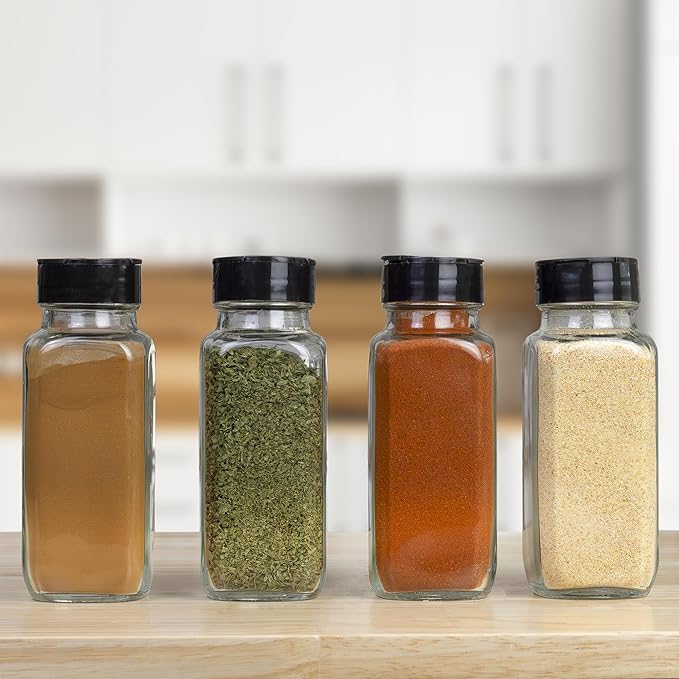 Cornucopia Brands French Square Spice Jars, Spice Shaker/Pourer w/ Lid (4 Pack); 1-Cup / 8 Fluid Ounce Capacity, Great for Spices, Herbs, Seasonings and More