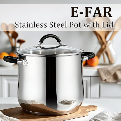 E-far 12 Quart Stock Pot, Stainless Steel Pot with Lid for Cooking Soup Simmering Stew, Tall Induction Pot w/Tri-Ply Thick Base, Large Cooking Pot w/Dual Heat Proof Handles, No-Toxic & Dishwasher Safe - Image 6