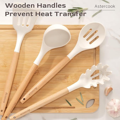 Astercook Kitchen Utensils set, 39 PCS Silicone Cooking Utensils Set with Wooden Handle, 446°F Heat Resistant Food Grade Utensil Sets, BPA Free Kitchen Gadgets Tools Set for Mothers Day Gifts - Image 5