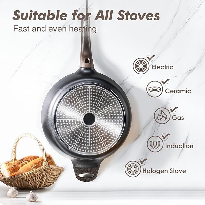 SENSARTE Nonstick Frying Pan Skillet with Lid, 13.3 Inch Large Deep Frying Pan, 6 Qt Non Stick Saute Pan with Cover, Induction Pan, Healthy Non Toxic Cooking Pan with Helper Handle, PFOA PFOS Free - Image 4